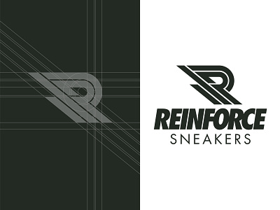 Reinforce Sneakers Logo & Grid action bold branding clean kicks logo minimal movement r reinforce sneakers sports