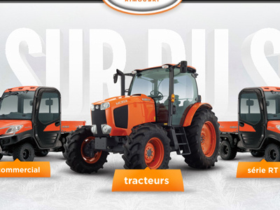 Kubota Distributor background big black home homepage illustrator machinery menu orange selector shade tractor web design