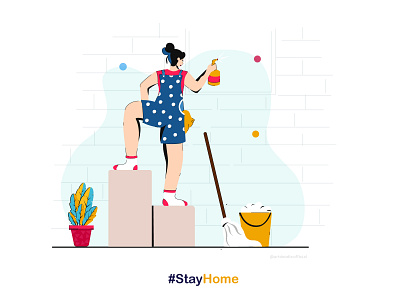 Clean House (Quarantine at Home) character design clean design clean house cleaning colourful covid19 flat design flat vector graphic design illustration illustrator mopping quarantine visual design
