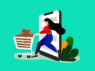 Shopping Cart cart character design colourful flat design graphic design icon design illustration mobile app design reduce cart abandoned shopping cart simple visual design website screen