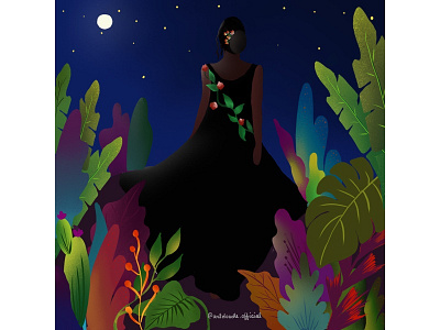 A loyal companion colourful connectingwithnature girl illustration graphic design illustration illustrations moonlight nature visual design