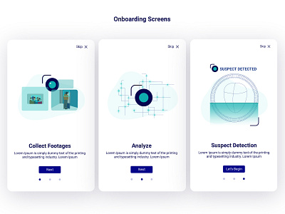 Onboarding screens character design flat design graphic design illustration illustrator onboarding onboarding illustration onboarding screen suspect detection visual design