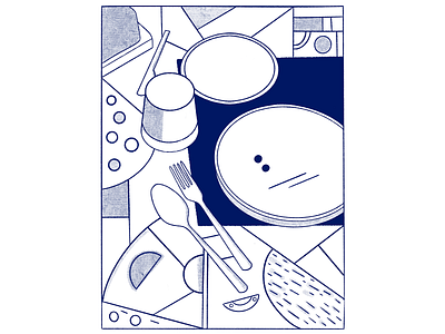 Dinner app branding design editorial art food geometric illustration isometric line outline procreate ui