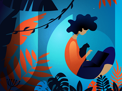 Quite night branding cat design flat graphic designer illustration jungle night vector