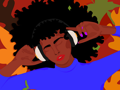 Feel the music adobe illustrator art brown skin girl fall fall is coming graphic design graphic designer illustration inspiration minimalism music woman woman illustration