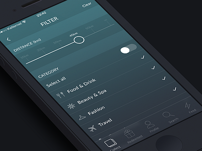 Redesign Scatter app. WIP. Filter app category distance filter ios scatter switch ui