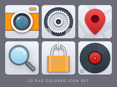 Big and colored SVG icons app icon camera icons map mobile music photo pin search settings web