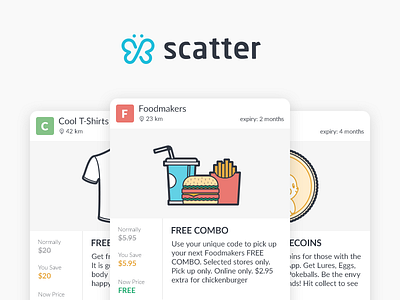 Scatter Ios App app cards feed food ios mobile profile redeem wallet