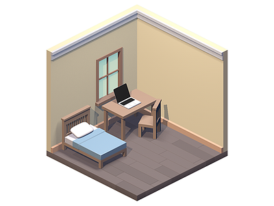 Isometric Room 3d axonometric bed game isometric render room