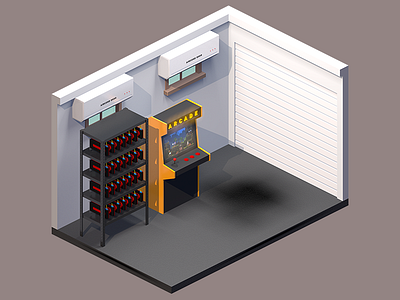 Isometric Garage 3d axonometric bed game isometric render room
