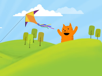 Zabota cat clouds illustration kite tree wip