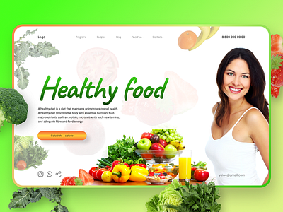 Первый экран для Landing page "Healthy food" animation design ui ux web design