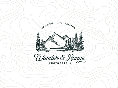 Wander & Range Logo adventure branding landscape logo mountain range photograhpy rebrand topo maps tree ring