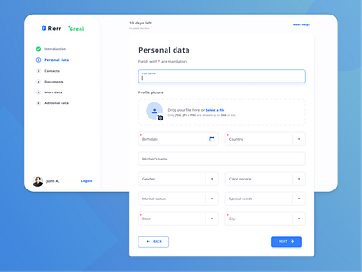 Employee hiring form campo de texto data etapas form formulário hiring hr input material step by step stepper steps ui ui ux design uiux upload