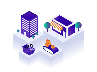 Retail Shopping Isometric buildings conveyor belt corporate corporation debutshot diagram hello illustration isometric landing page modern production retail shopping store ui vector