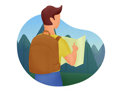 Backpack travel illustration backpack character design guys illustration ipad map procrate travel travelling trees ui