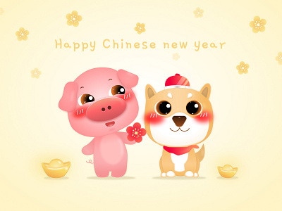 Happy Chinese New Year cartoon chinese illustration lunar new year pig shiba