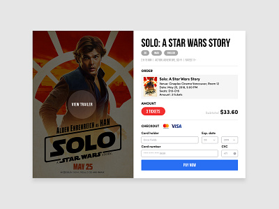 Credit Card Checkout 002 card check checkout cinema credit daily dailyui dailyui 002 dailyuichallenge mandalorian out pay product solo star tickets trailer ui wars