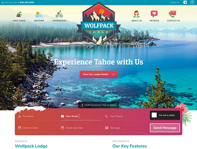Wolfpack Lodge colorful design illustration typography vacation rental vector webdesign