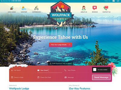 Wolfpack Lodge colorful design illustration typography vacation rental vector webdesign