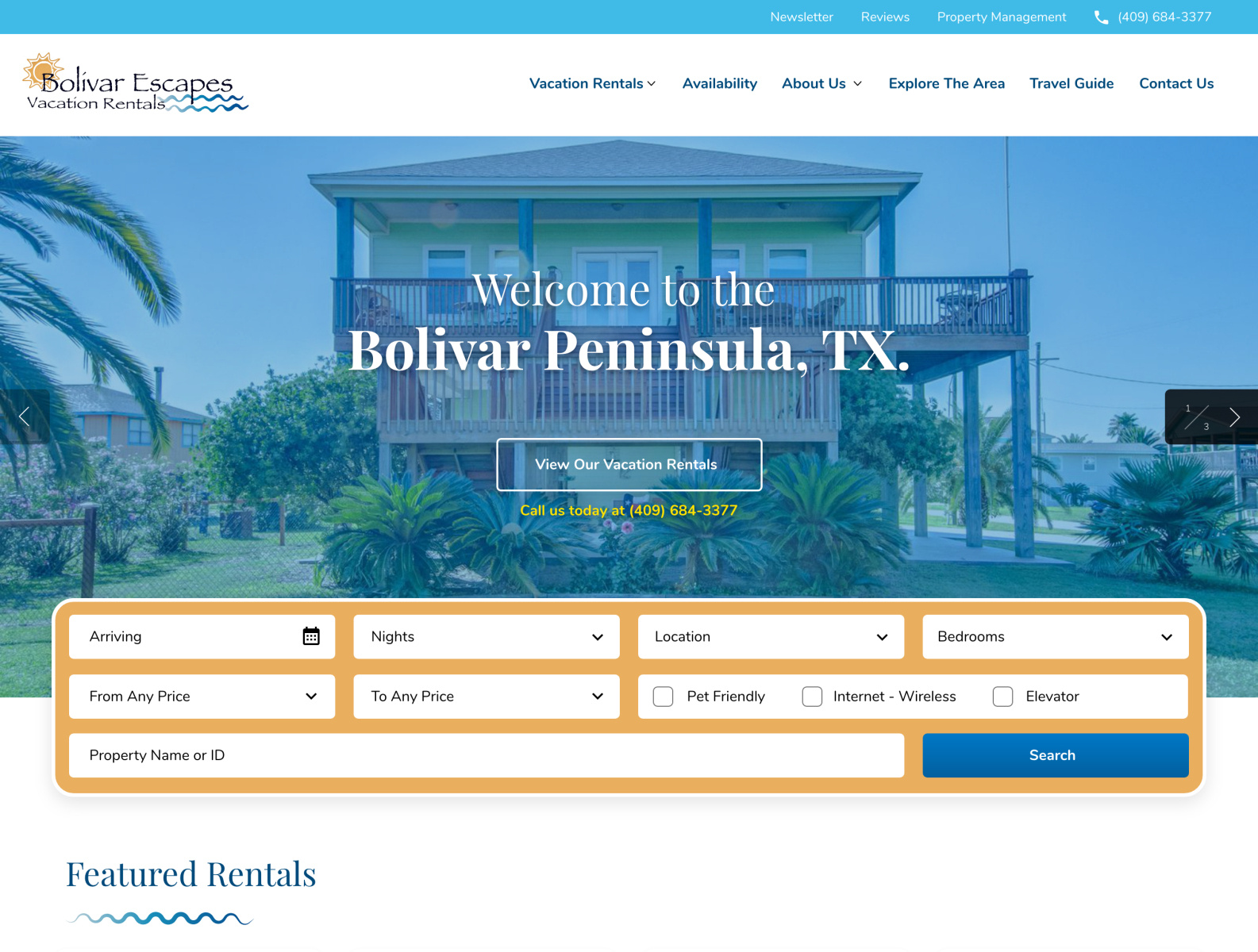 Bolivar Escapes Vacation Rentals site Homepage Design by Dibakar Jana on Dribbble