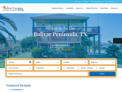 Bolivar Escapes Vacation Rentals Website Homepage Design adobe xd redesign website wordpress
