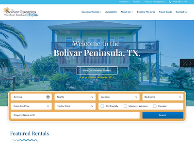 Bolivar Escapes Vacation Rentals Website Homepage Design
