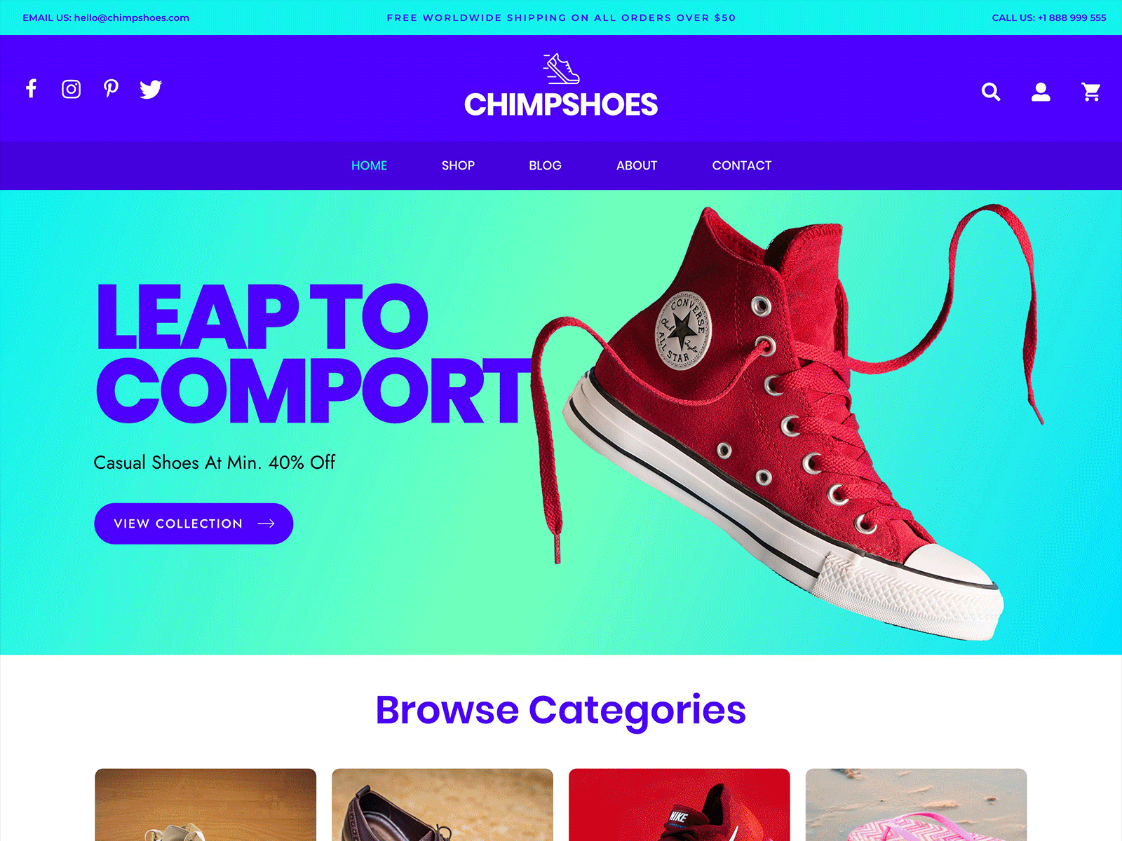 Chimp Shoes - Wordpress Woocommerce Theme Design colorful homepage design landing page design theme design website design woocommerce wordpress