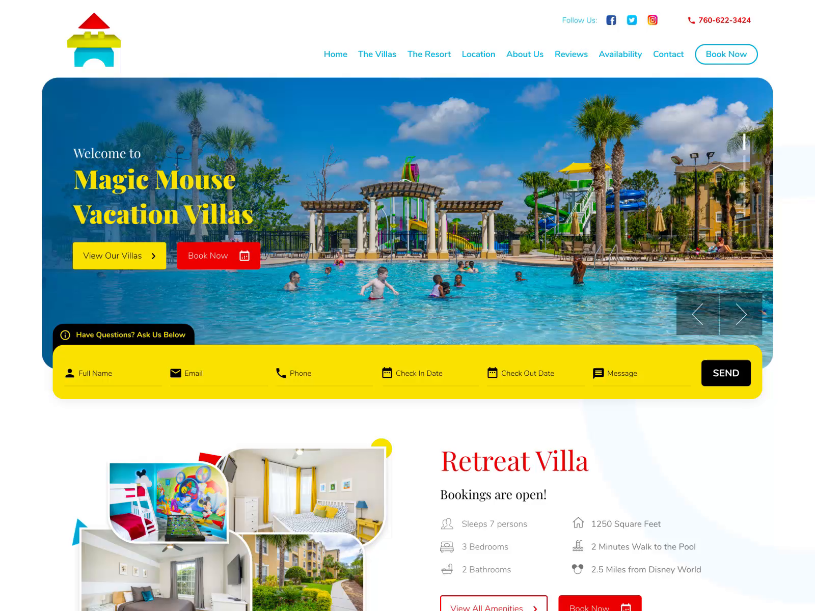 Vacation Villa & Resort Website Design colorful design illustration resort typography vacation rental villa webdesign website