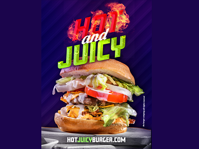 Hot & Juicy Burger ad branding design double exposure effect graphic design logo mixing images photomanupilation photoshop posterdesign