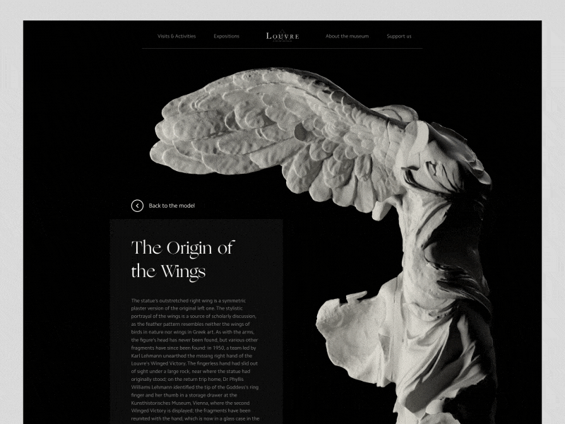 Louvre Museum - Sculpture detail 3d c4d concept design interface louvre museum page ui ux