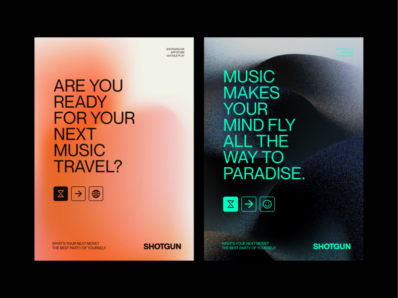 Shotgun Rebranding Pitch - Track 01 branding branding and identity events gradients icons merch music prints shotgun websites