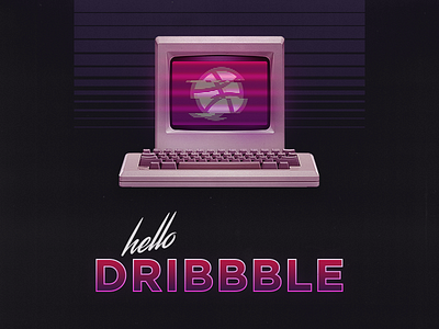 Hello Dribbble 80s debut glitch hello invite retro retrowave synthwave