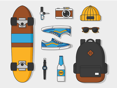 Skate Essentials backpack beanie camera casio clubmaster essentials illustration skate vans