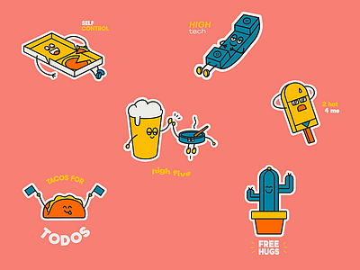 stickerz du fun beer cactus cellphone cigarette graphic design ice cream illustration pizza stickers tacos