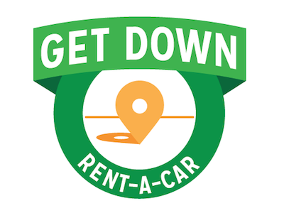 Get Down Rent-a-Car car green illustration location logo mission gothic orange rent