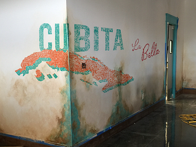 Cubita: La Bella Mock Up cuba design interior design lettering mock up orange painting restuarant teal textured