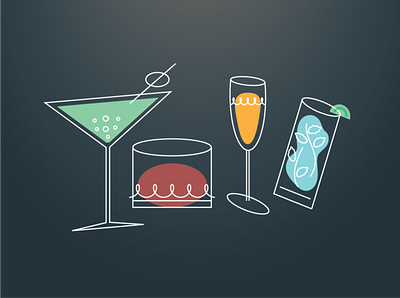 Holiday Cocktails 2020 50s style cocktails colors cute gatsby holiday illlustration new years retro