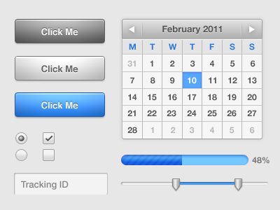 Praktisch Interface Kit button calendar checkbox clean field input radio ranger slider ui user interface