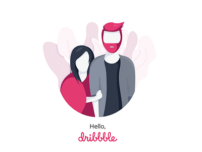 Hello Dribbble! couple debut design hello dribble illustration people plants ui vector