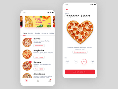 Pizza app design flat ios mobile ui ux vector