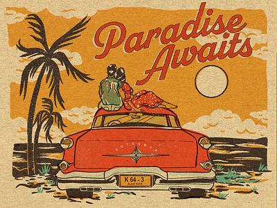 Paradise Awaits classic comic design holiday illustration retro texture travel tropical vintage