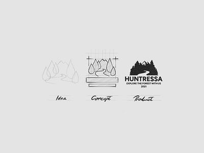 Logo design process for Huntressa branding brandinginspiration brandingprocess brandingstudio design drawing forest graphicdesign handcrafted handmade identity illustration logodesignprocess logomark logopedia logos oldschool process retro vintage