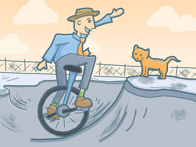 Unicycle (with Cat) cat character illustration unicycle