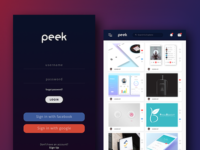 Peek App UI ( Personal Project ) app graphic design login screen peek personal project uiux user interface