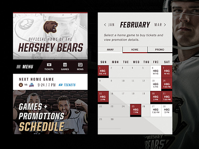 Hershey Bears Website calendar design hockey in house mobile navigation sports ui ux website