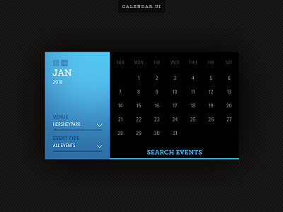 Event Calendar blue calendar dark design filter search ui web widget