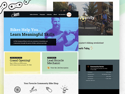 Community Bike Center Website bikes bold colorful community desktop duotone illustration nonprofit texture ui web website