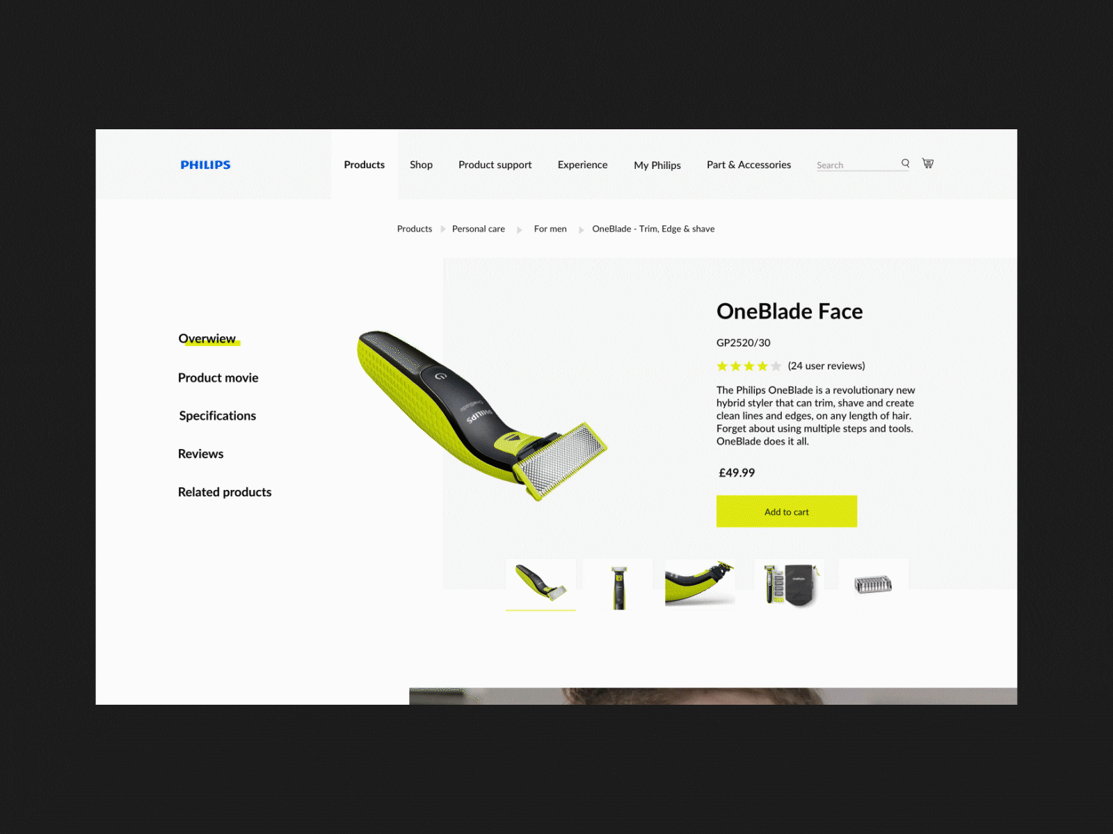 Philips OneBlade - New product detail page animation brand branding design desktop product ui ux web