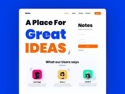 Notes - Landing Page app digital dribbble dribbble best shot dribbble invitation dribbble invite dribbbleweeklywarmup idea note note app notes typography uiux user experience user experience design user interface design userinterface ux design web design webdesign